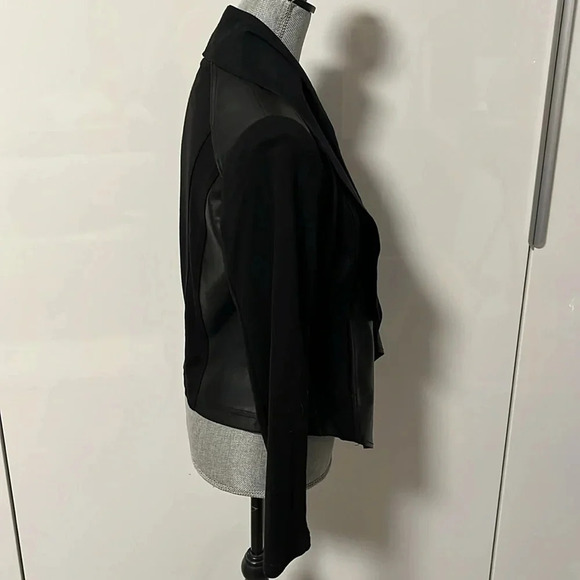 Drape Front Faux Leather Open Jacket Pockets, Size M - Picture 6 of 13